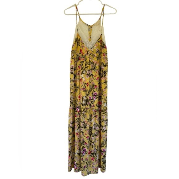 lovestitch Dresses & Skirts - NWT Lovestitch Women's Floral Tiered Slip Maxi Dress Yellow/White Lace Back Sz S